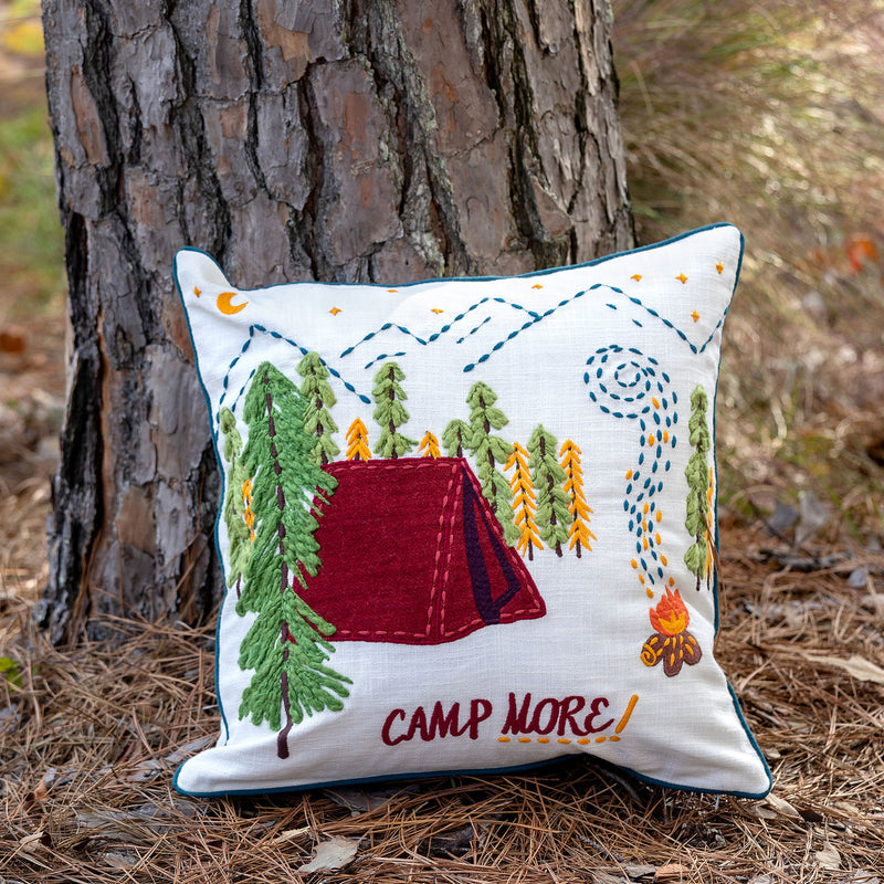 Campsite Appliqued Cotton Pillow