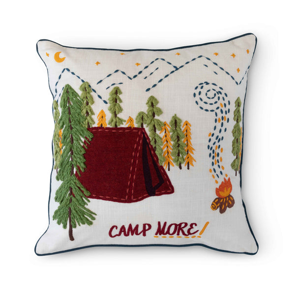 Campsite Appliqued Cotton Pillow