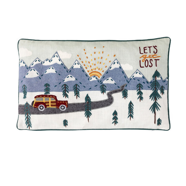 "Let's Get Lost" Appliqued Cotton Pillow
