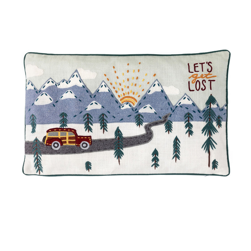 "Let's Get Lost" Appliqued Cotton Pillow