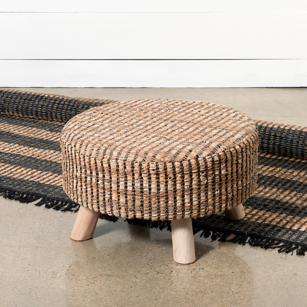 woven recycled leather stool