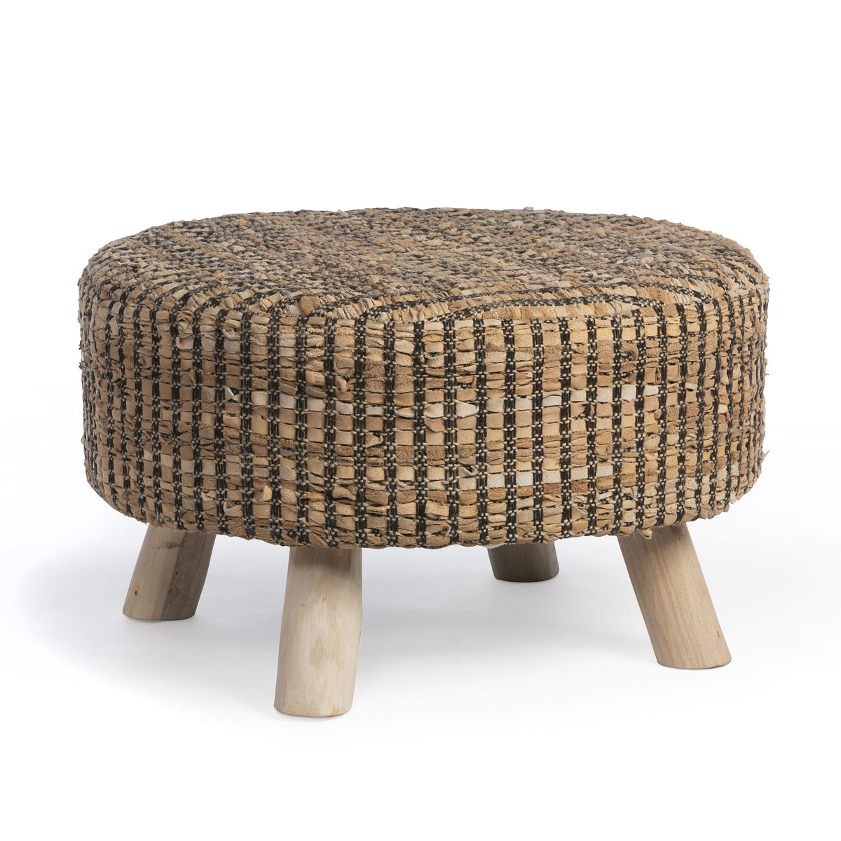 woven recycled leather stool
